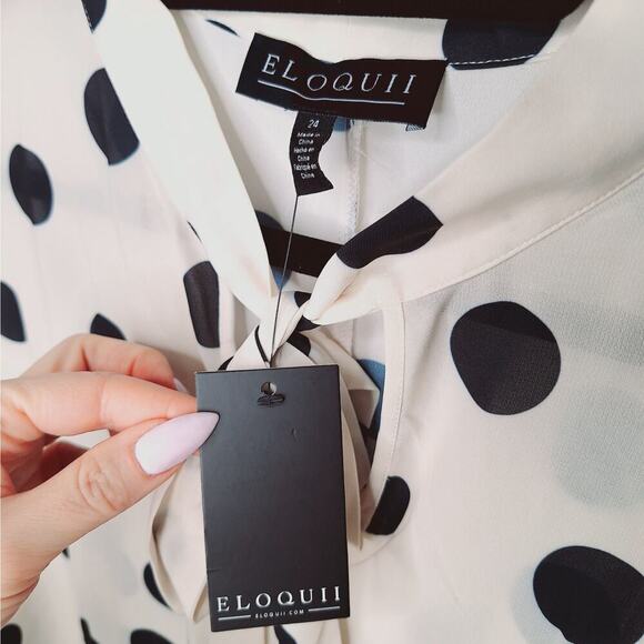 Eloquii Bow Front Polka Dot Blouse 24 Secretary Retro Pinup Career Feminine - Picture 7 of 12